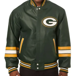 Green Bay Packers Authentic Green Leather Varsity Jacket