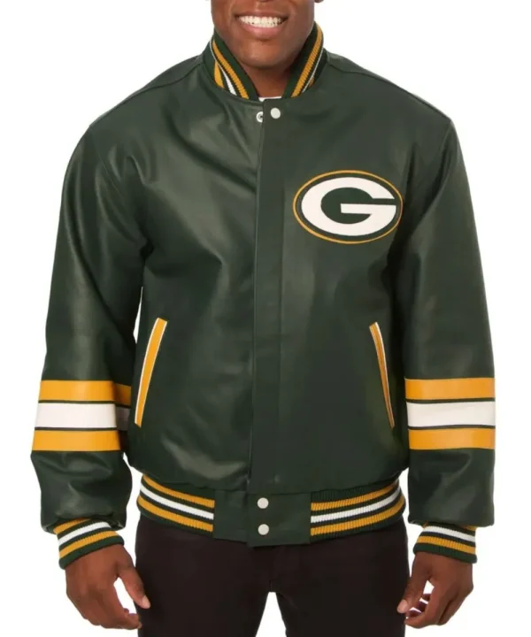 Green Bay Packers Authentic Green Leather Varsity Jacket