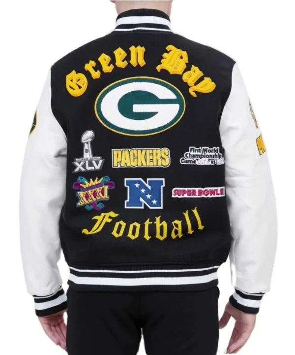 Green Bay Packers Black Wool & Leather Jacket