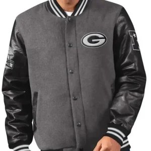 Green Bay Packers Charcoal Gray Leather Varsity Jacket