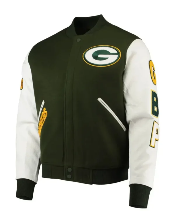 Green Bay Packers Full-Zip Green & White Varsity Jacket