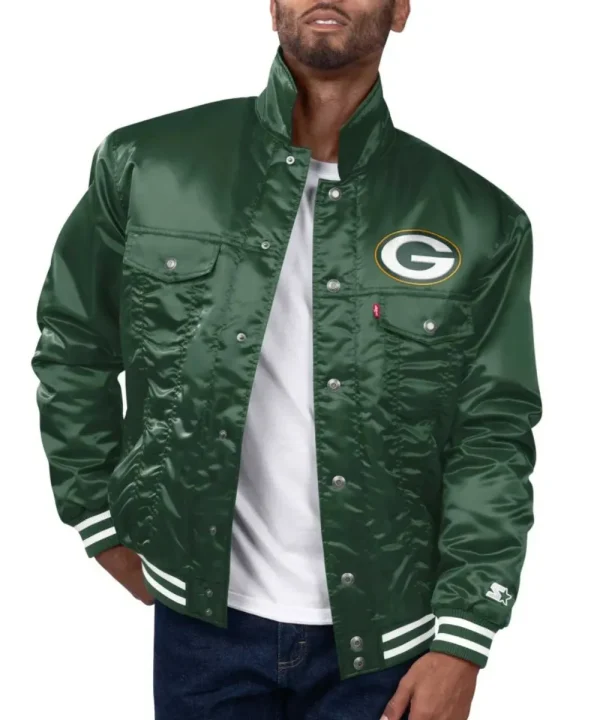 Green Bay Packers Retro Satin Green Trucker Jacket