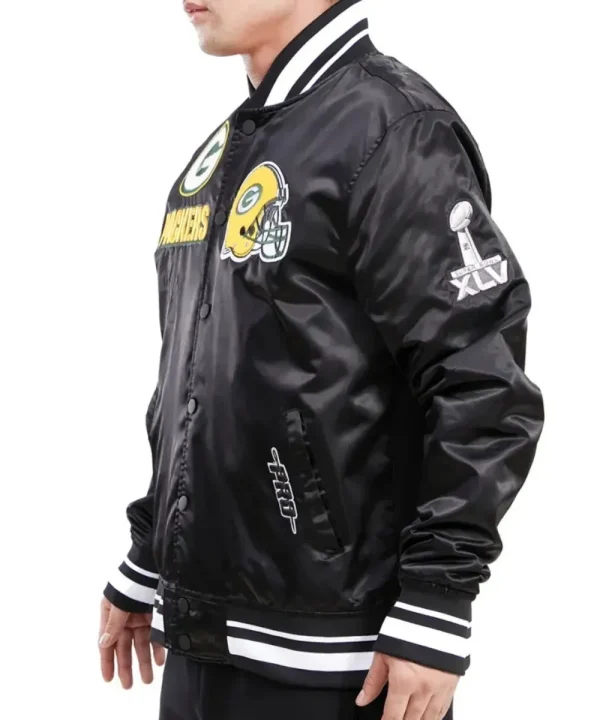 Green Bay Packers Rib Satin Black Jacket