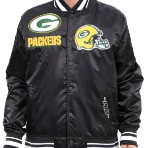 Green Bay Packers Rib Satin Black Varsity Jacket