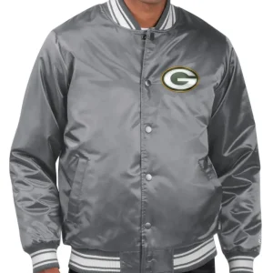 Green Bay Packers Satin Gray Varsity Jacket