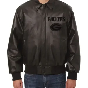 Green Bay Packers Tonal Black Leather Jacket