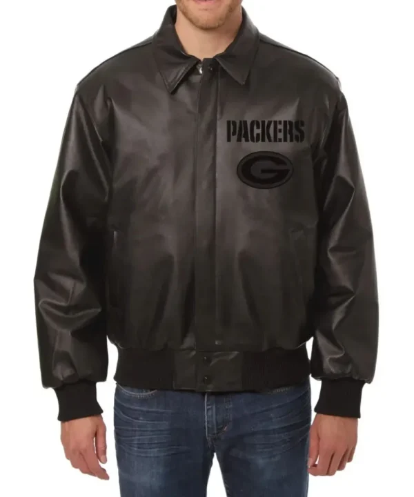 Green Bay Packers Tonal Black Leather Jacket