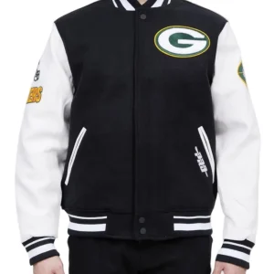 Green Bay Packers Vintage Black Wool & Leather Jacket