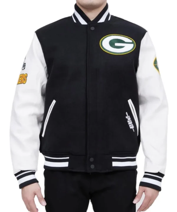 Green Bay Packers Vintage Black Wool & Leather Jacket