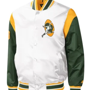 Green Bay Packers White-Green Full-Snap Satin Jacket