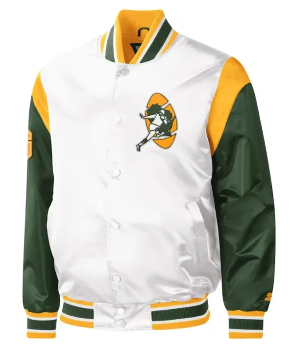 Green Bay Packers White-Green Full-Snap Satin Jacket