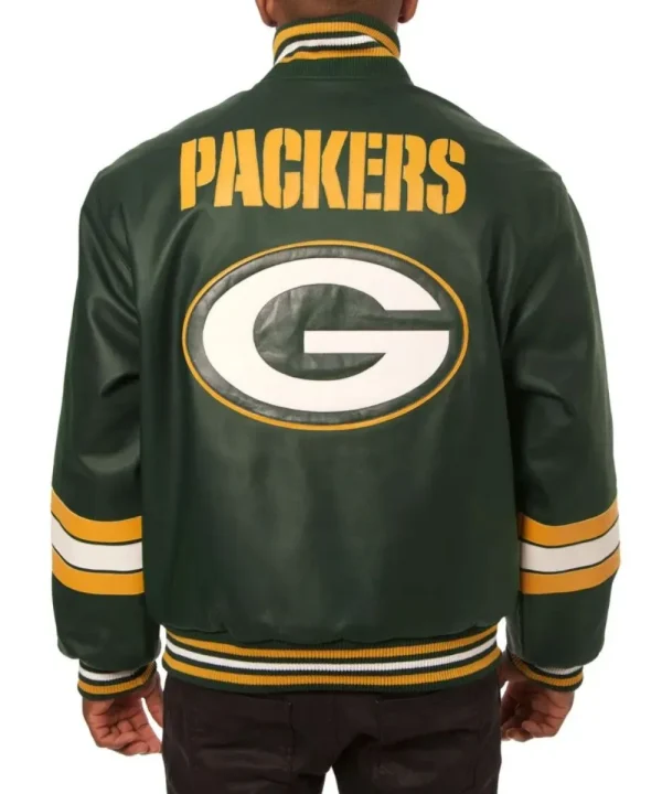 Green Packers Authentic Green Leather Varsity Jacket