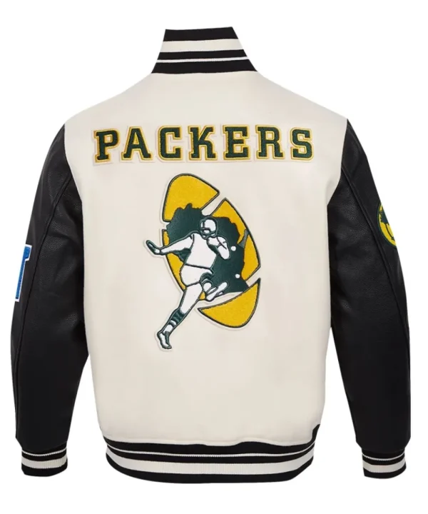 Green Packers Classic White-Black Varsity Jacket