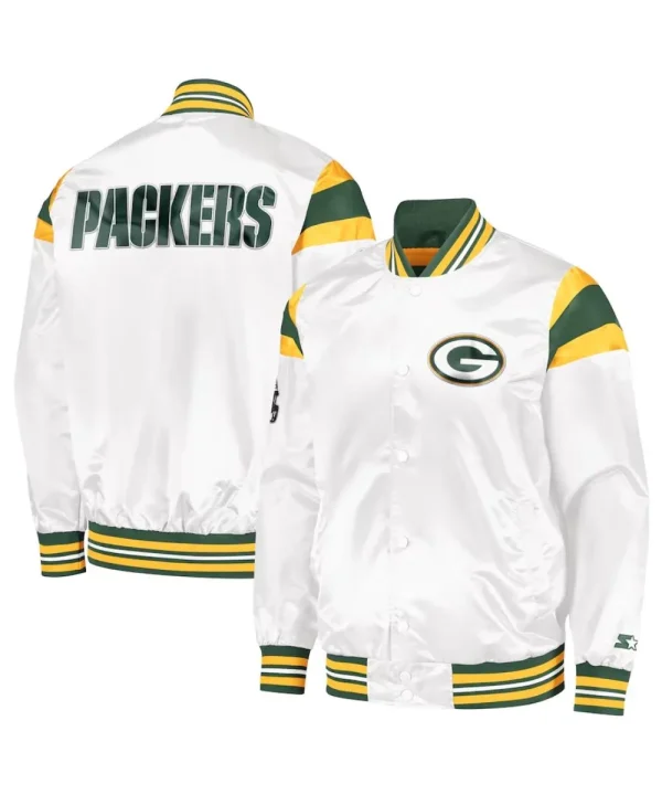 Green Packers Full-Snap White Varsity Jacket