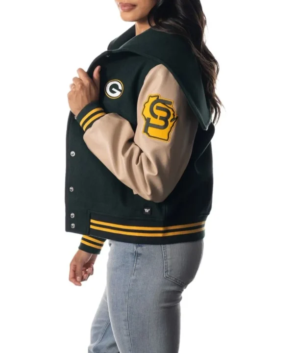 Green Packers Ladies Sailor Style Varsity Jacket