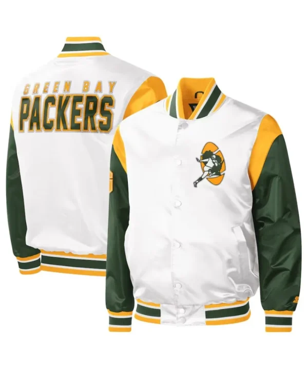 Green Packers White-Green Full-Snap Satin Jacket