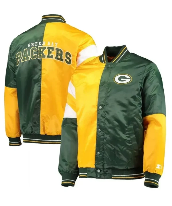 Green Packers Yellow-Green Satin Varsity Jacket