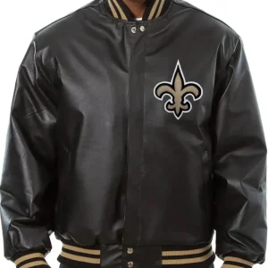 New Orleans Black Leather Varsity Jacket