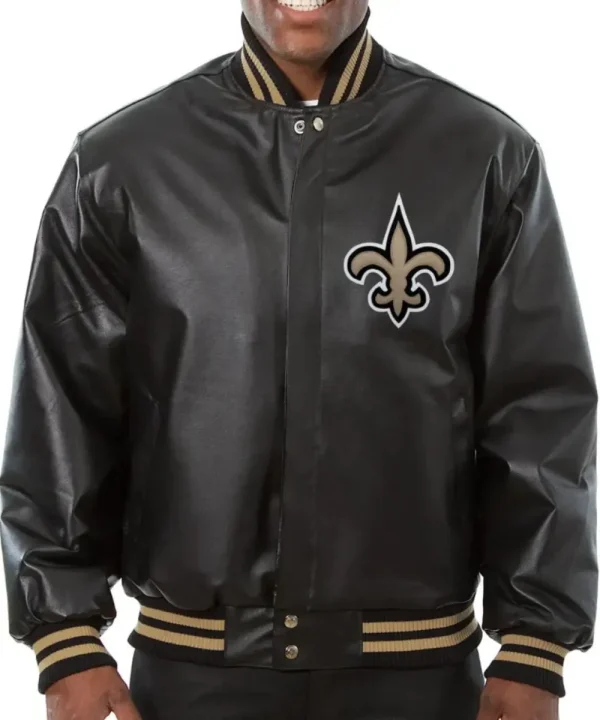 New Orleans Black Leather Varsity Jacket