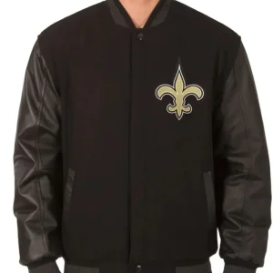 New Orleans Black Wool & Leather Varsity Jacket