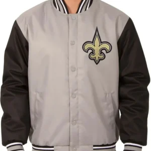 New Orleans Gray & Black Satin Varsity Jacket