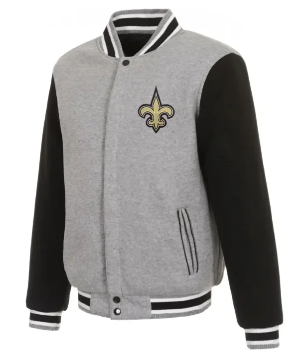 New Orleans Gray & Black Wool Varsity Jacket