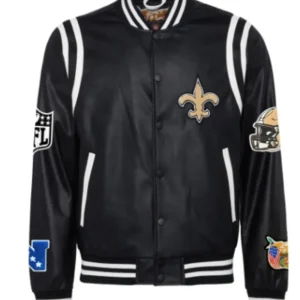 New Orleans Saints Black Leather Varsity Jacket