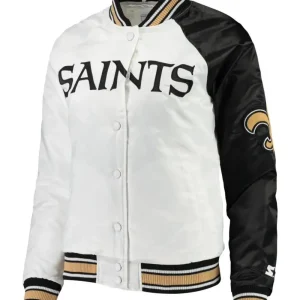 New Orleans Saints White & Black Satin Varsity Jacket