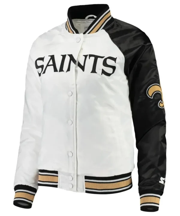 New Orleans Saints White & Black Satin Varsity Jacket