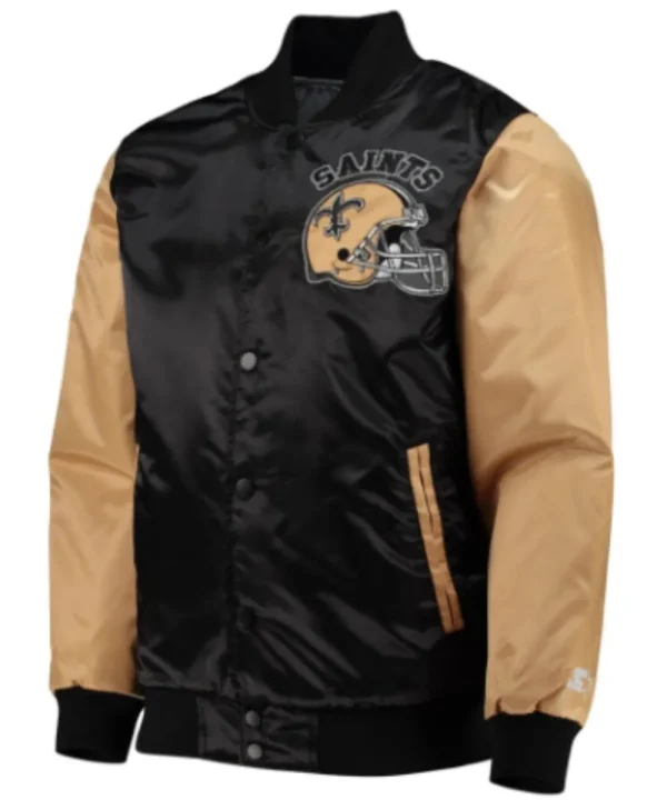 New Orleans Satin Black-Golden Varsity Jacket