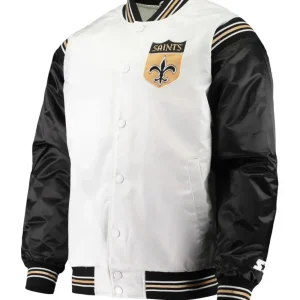 New Orleans White & Black Satin Varsity Jacket