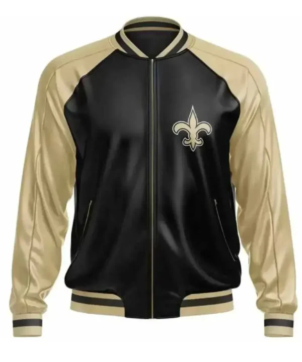 New Orleans Zipper Leather Varsity Jacket