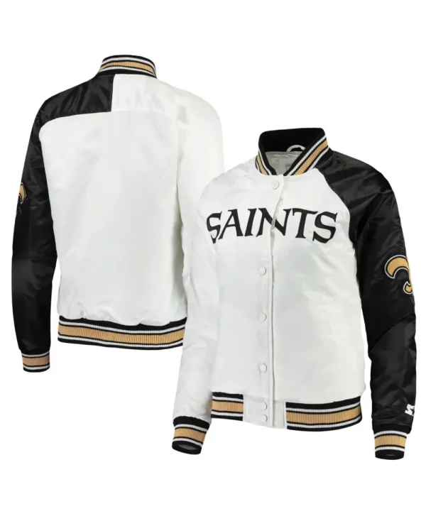 Orleans Saints White & Black Satin Varsity Jacket