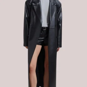 Faux Leather Trench Coat