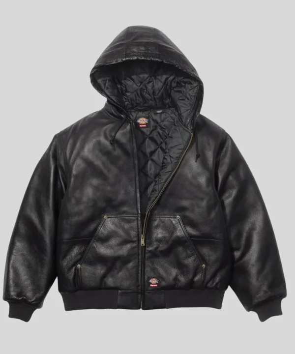 Dickies x Supreme Black Hooded Leather Work Jacket