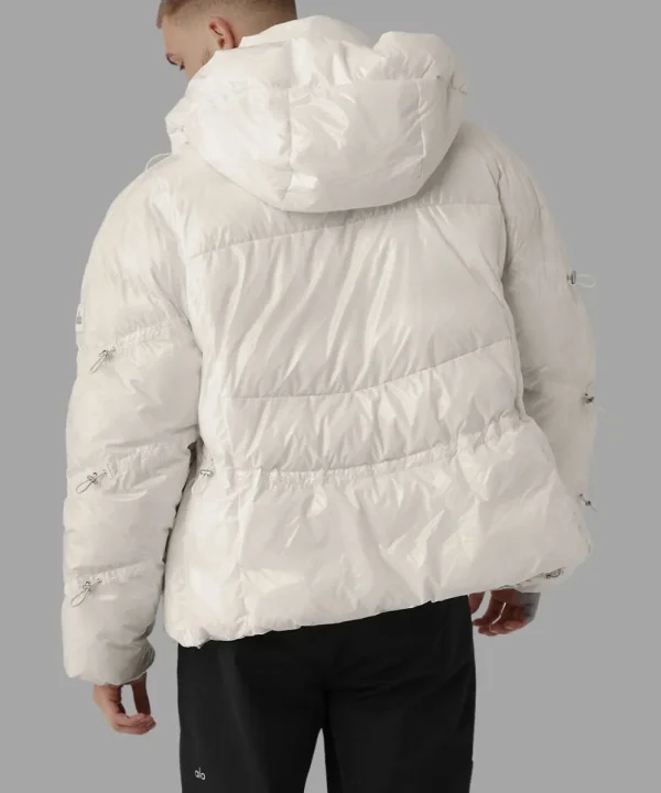 Mens white puffer jacket with hood