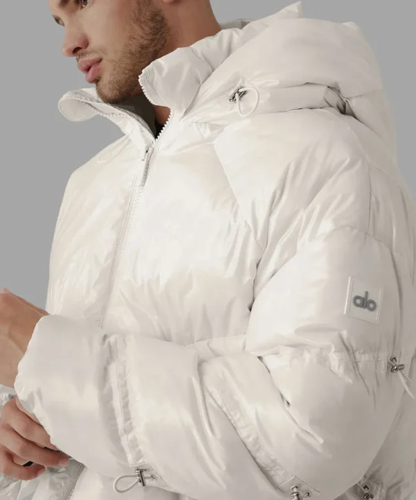 Zipper mens white puffer jacket