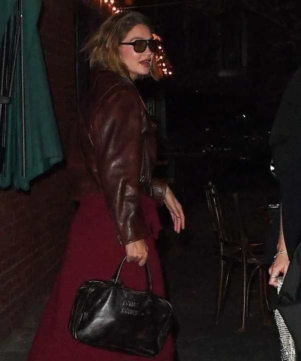 gigi hadid leather jacket brown